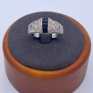 Judith Ripka 925 Sterling Silver Baguette Sapphire & CZ Ring Thailand Size 8